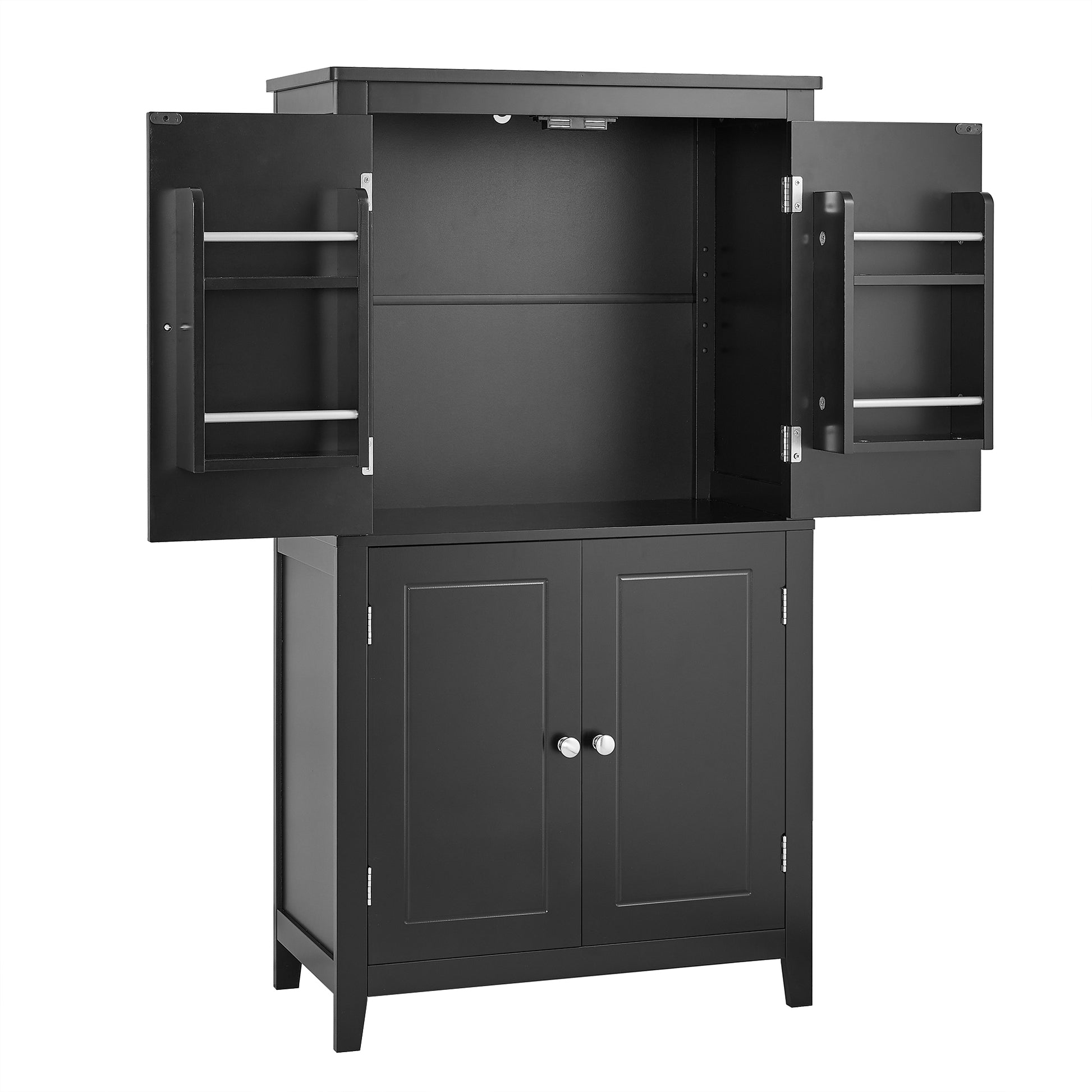 Elegant Bathroom Floor Storage Cabinet, Bathroom Storage Unit, Freestanding Cabinet With 4 Doors, Adjustable Shelves, Adaptable Shelves, Black Black Mdf