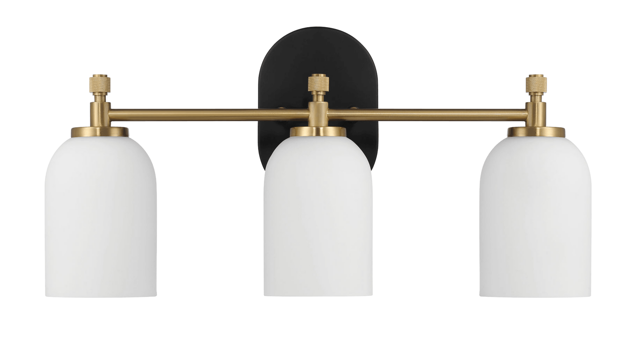 Meadows Three Lights Vanity Brushed Gold Bathroom Wall Light For Bathroom Over Mirror 20.5"W 10.125"H 5.5"E With White Frosted Glass Black,Gold,White Glass,Metal