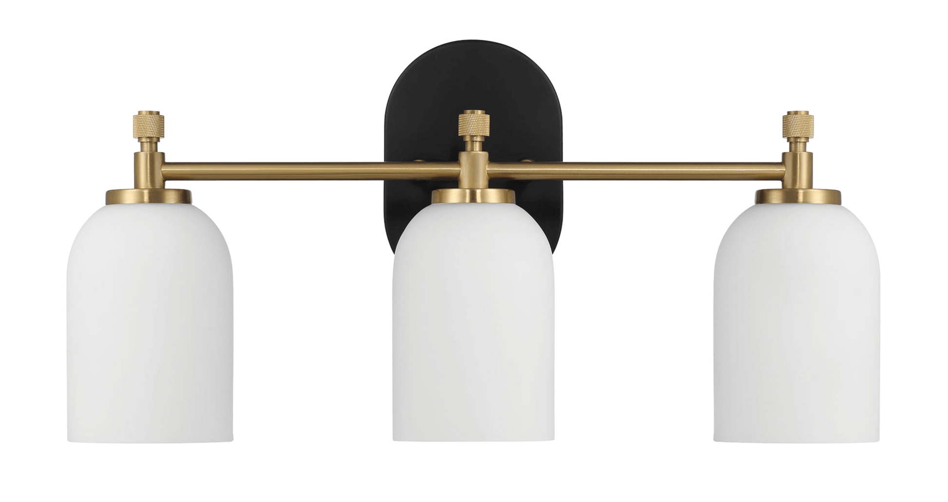 Meadows Three Lights Vanity Brushed Gold Bathroom Wall Light For Bathroom Over Mirror 20.5"W 10.125"H 5.5"E With White Frosted Glass Black,Gold,White Glass,Metal