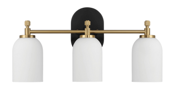 Meadows Three Lights Vanity Brushed Gold Bathroom Wall Light For Bathroom Over Mirror 20.5"W 10.125"H 5.5"E With White Frosted Glass Black,Gold,White Glass,Metal