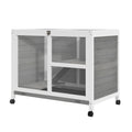 Pawhut Indoor Rabbit Hutch With Wheels, Desk And Side Table Sized, Wood Rabbit Cage, Waterproof Small Rabbit Cage, Gray Grey Wood