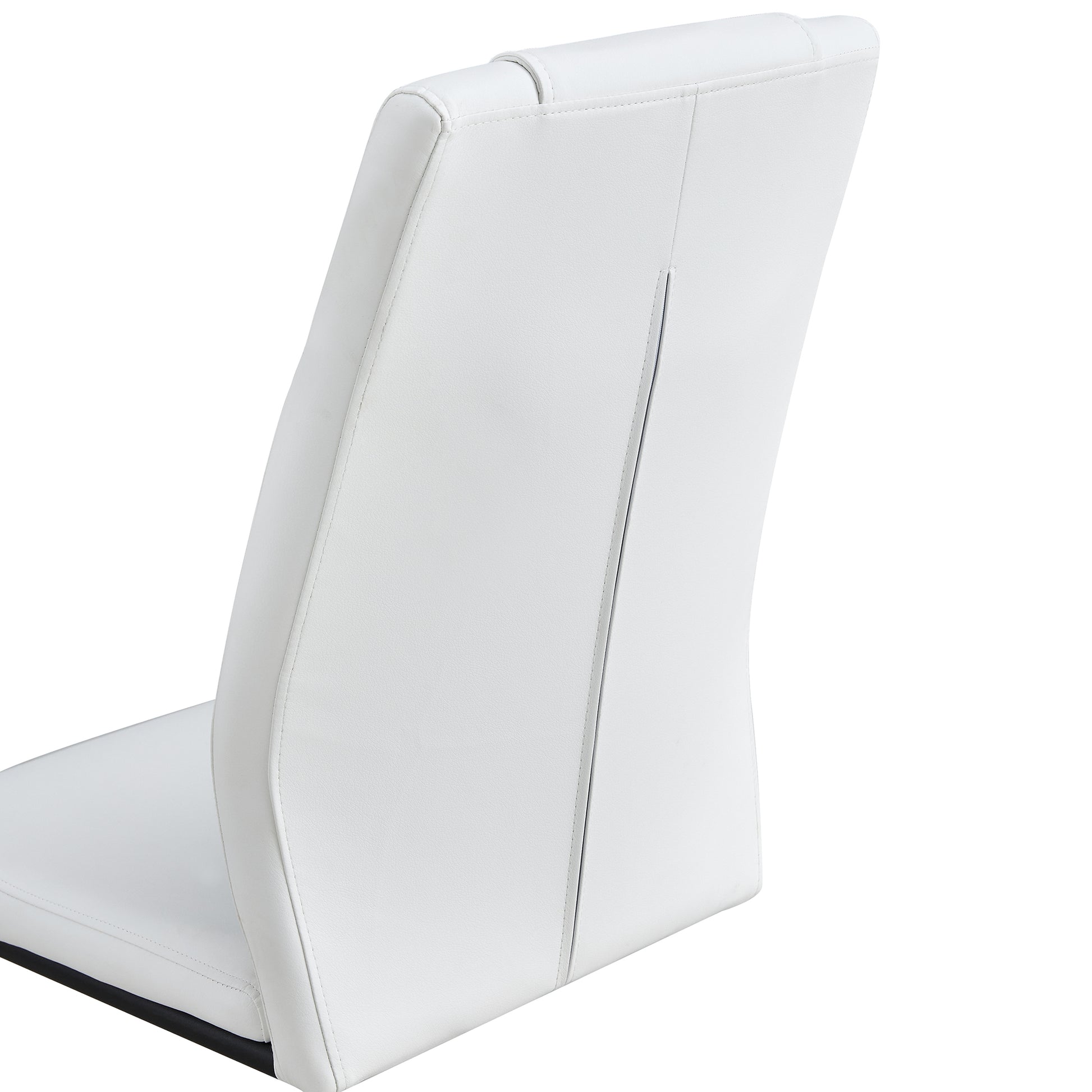 Table And Chair Set. Large Modern Rectangular Table With Black Textured Top And Black Metal Legs. Soft And Comfortable Pu Seats, Faux Leather Upholstered Seats And Sturdy Metal Legs. White Black Seats 4 Sintered Stone