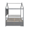 Full House Bed With Roof Frame, Bedside Shelves, Under Bed Storage Unit,Grey Full Grey American Design Pine