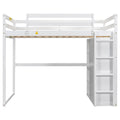 Wood Full Size Loft Bed With Built In Wardrobe And Storage Shelves, Led Light, White Box Spring Not Required Full White Wood Bedroom Bed Frame Solid Wood Mdf