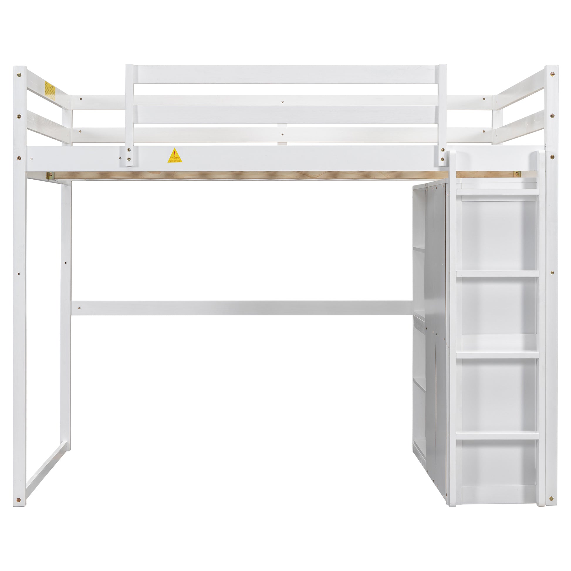 Wood Full Size Loft Bed With Built In Wardrobe And Storage Shelves, Led Light, White Box Spring Not Required Full White Wood Bedroom Bed Frame Solid Wood Mdf