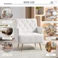 Homcom Modern Sherpa Accent Chair With Tufted Pattern And Steel Legs, White White Polyester