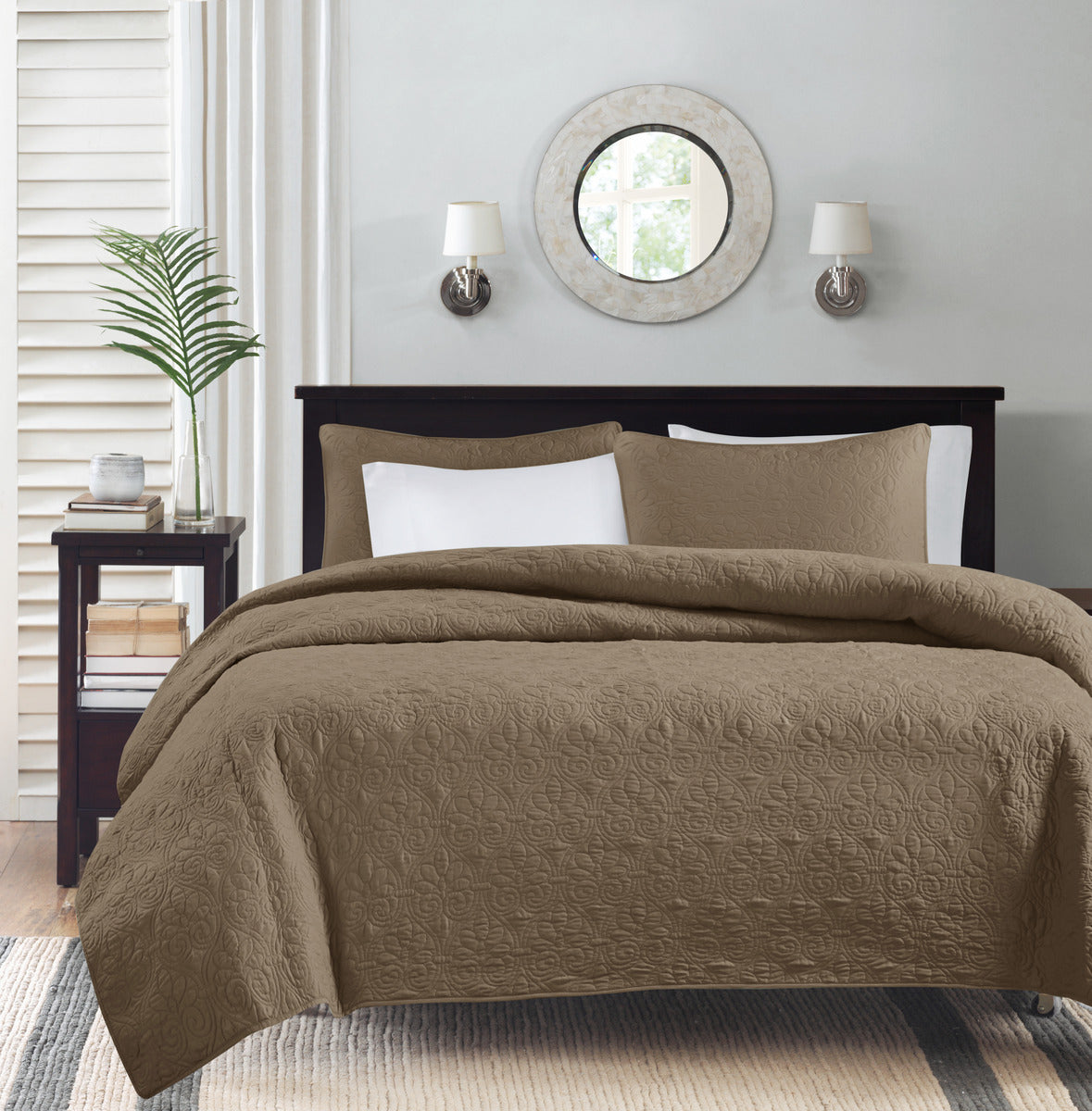 Reversible Quilt Set Mocha King Cal King Mocha Cotton