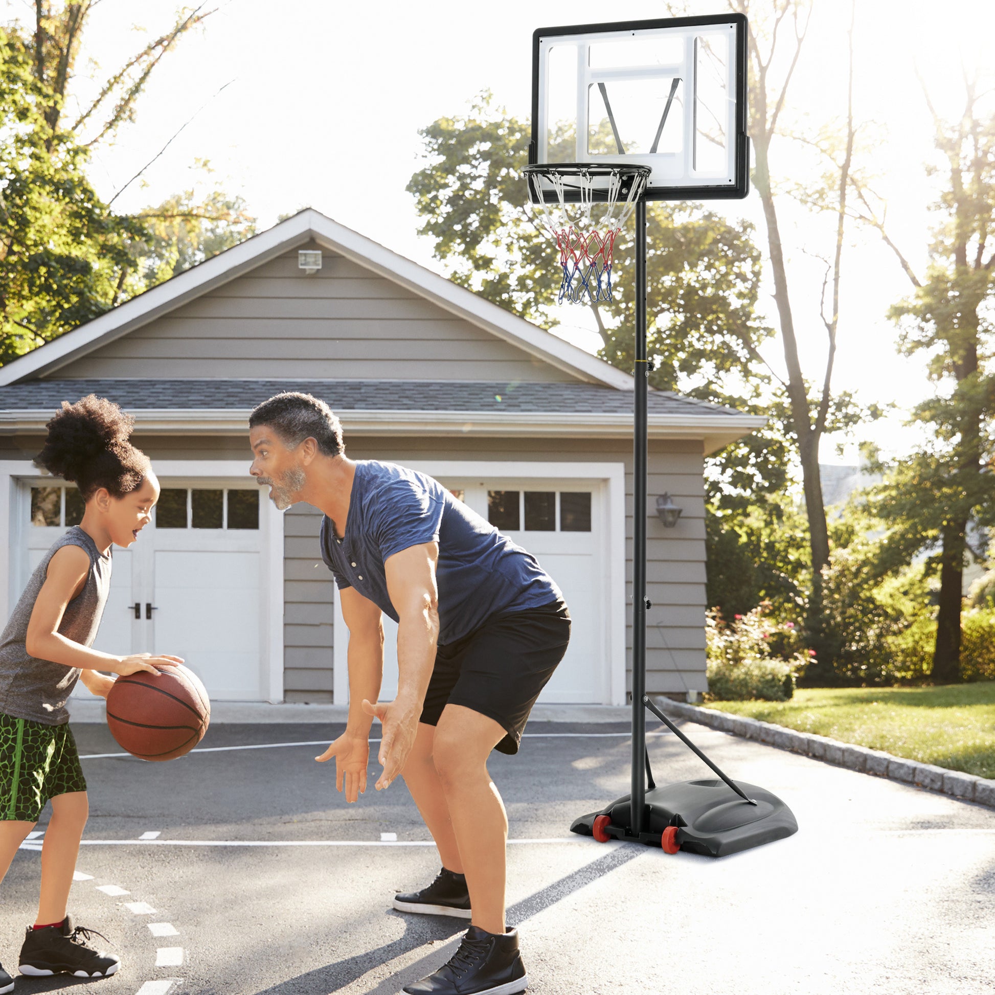 Soozier Basketball Hoop Outdoor, Portable Basketball Goal, 5.5Ft 7.5Ft Height Adjustable With 33'' Backboard And Wheels For Kids Junior Adults Use Black Steel