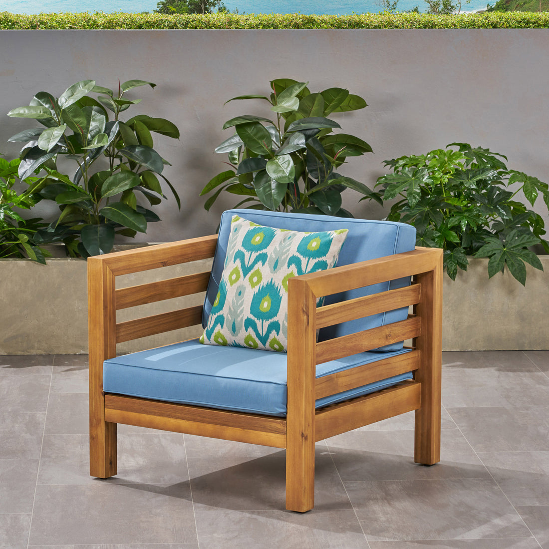 Oana Club Chair Pecan Blue Acacia Wood