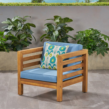 Oana Club Chair Pecan Blue Acacia Wood