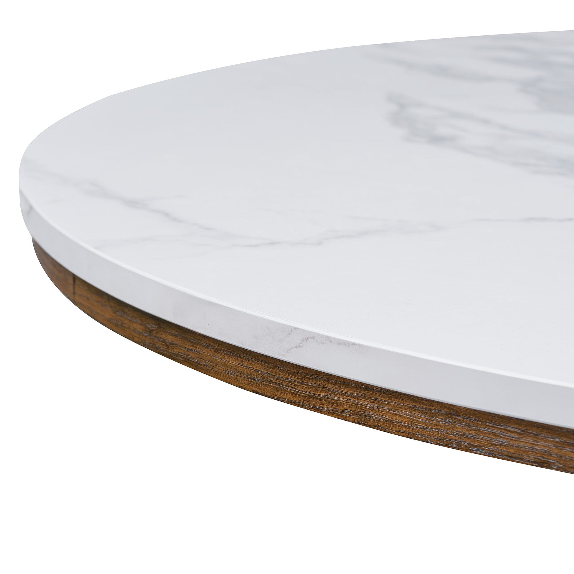 Retro Round Dining Table Minimalist Elegant Table For Living Room, Dining Room White Brown Brown White Rubber Wood