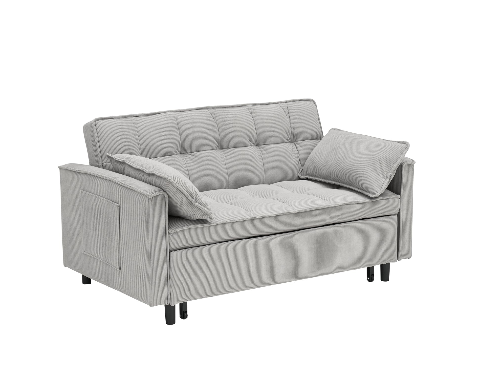 54.30 Inch Double Two Seat Casual Sofa With Pull Out Bed, Living Room Furniture, Light Grey Gray Corduroy 2 Seat