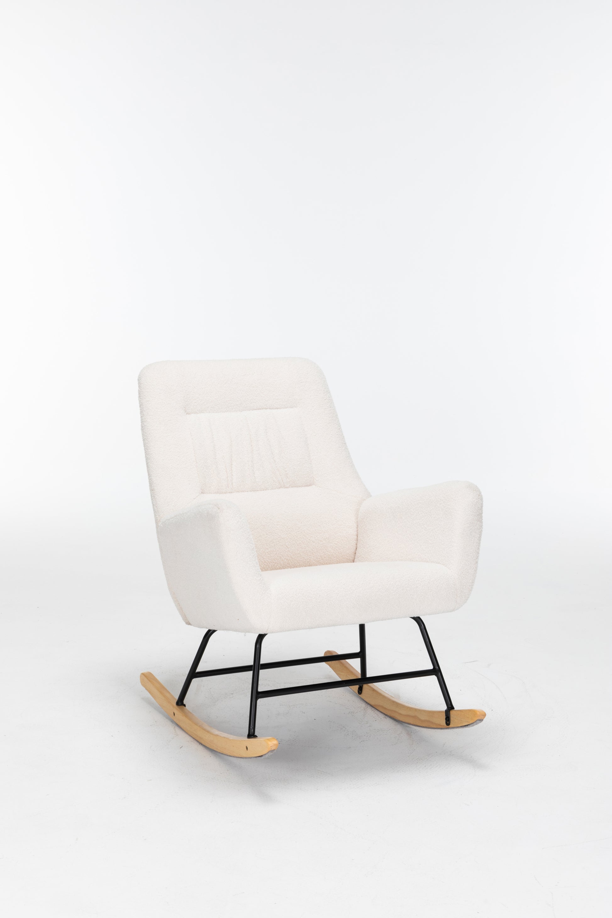 Rocking Chair Nursery, Teddy Upholstered Glider Rocker With High Backrest, Reading Chair Modern Rocking Accent Chairs Glider Recliner For Living Room, Nursery, Bedroom Cream Velvet