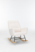 Rocking Chair Nursery, Teddy Upholstered Glider Rocker With High Backrest, Reading Chair Modern Rocking Accent Chairs Glider Recliner For Living Room, Nursery, Bedroom Cream Velvet