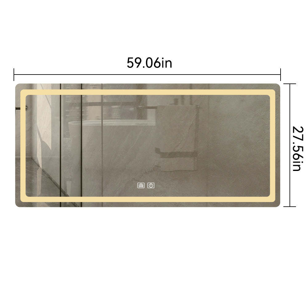 59 In. H Led Single Bathroom Vanity Mirror In Polished Crystal Bathroom Vanity Led Mirror For Bathroom Wall Smart Lighted Vanity Mirrors Transparent Glass