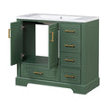 36 Inch Traditional Bathroom Vanity With Resin Sink Combo Set, Green Bathroom Cabinet With Two Doors And Four Drawers Green Bathroom Solid Wood Mdf Resin