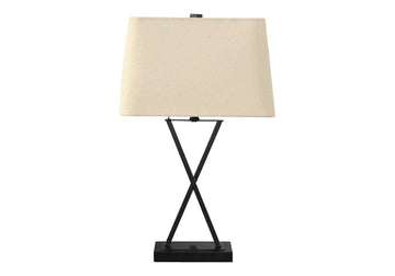 Lighting, 25"H, Table Lamp, Usb Port Included, Black Metal, Beige Shade, Transitional Black Metal