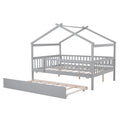 Full Size Wooden House Bed With Twin Size Trundle, Gray Full Gray Solid Wood Mdf