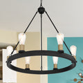 6 Light Living Room Steel Dimmable Candle Style Wagon Wheel Chandelier Ul Certified Antique Brass Black Ceiling Lights Steel Metal