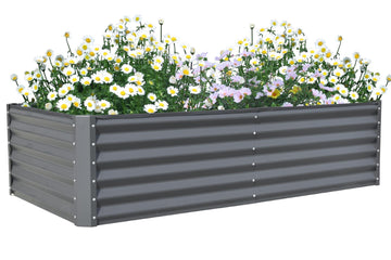 6X3X1.5Ft Galvanized Raised Garden Bed, Outdoor Planter Garden Boxes Large Metal Planter Box For Gardening Vegetables Fruits Flowers, Gray Gray Garden & Outdoor Steel