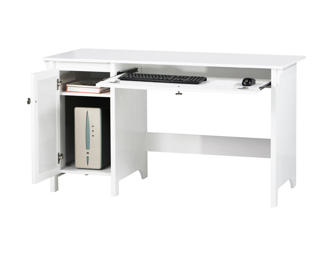 47" Writing Desk Elegant White Desk With Spacious Storage, Multifunctional Computer Desk With Drawer, Versatile Office Writing Table With Modern Metal Hardware, Cable Management System Included White Solid Wood