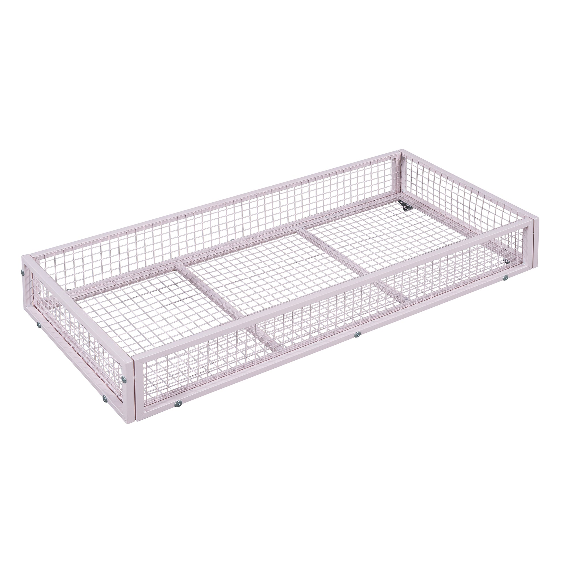 Full Size Metal Platform Bed With Two Drawers,House Shaped Headboard Design, Pink Full Pink Metal