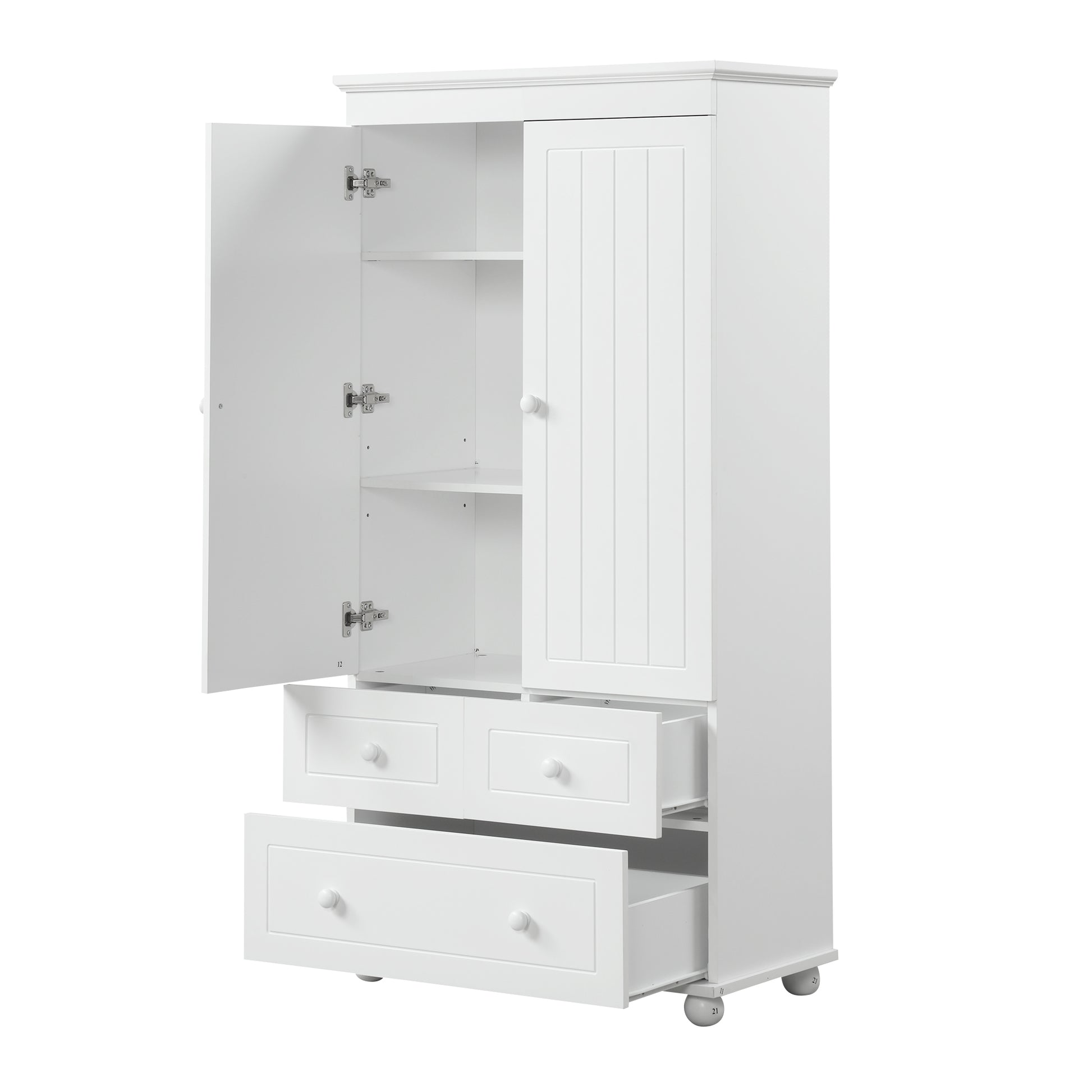 Tall Storage Cabinet With Three Drawers For Bathroom Office, White White Mdf