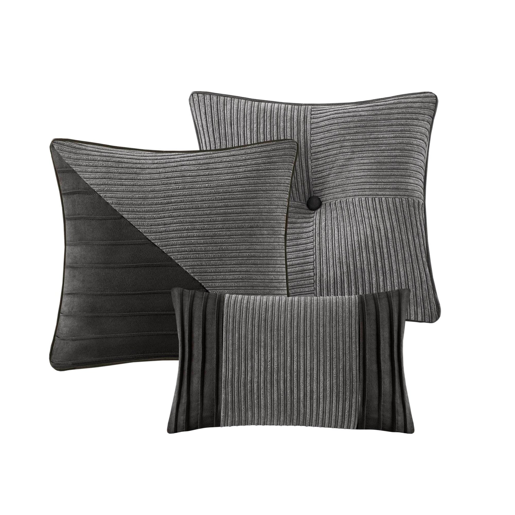 7 Piece Micro Corduroy Comforter Set Grey Queen Grey Polyester