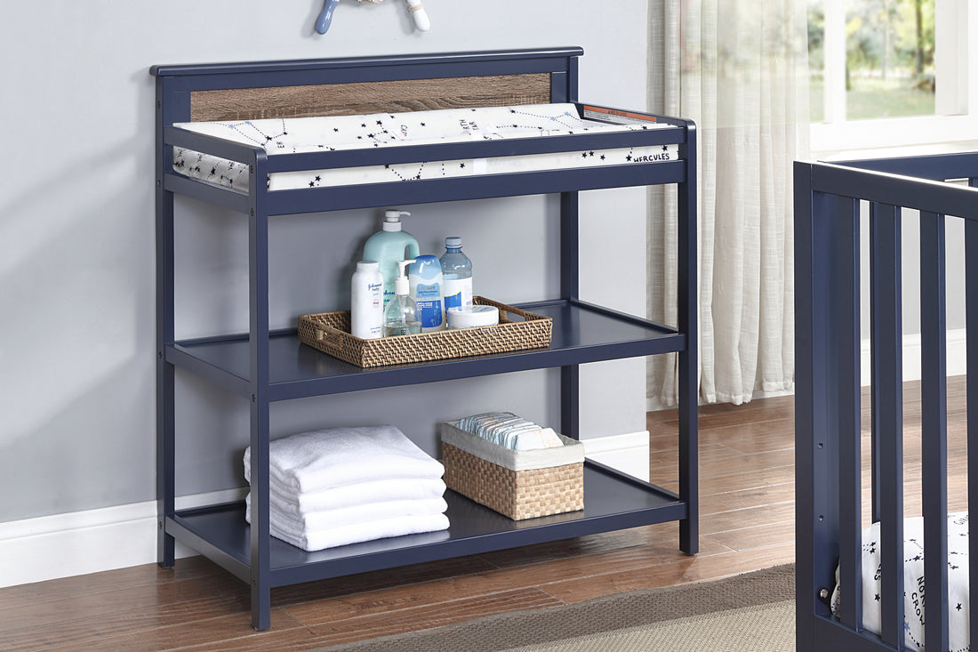 Connelly Changing Table Midnight Blue Vintage Walnut Blue Brown Wood