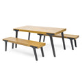 1 Dining Table 2 Dining Benches Light Teak Wood