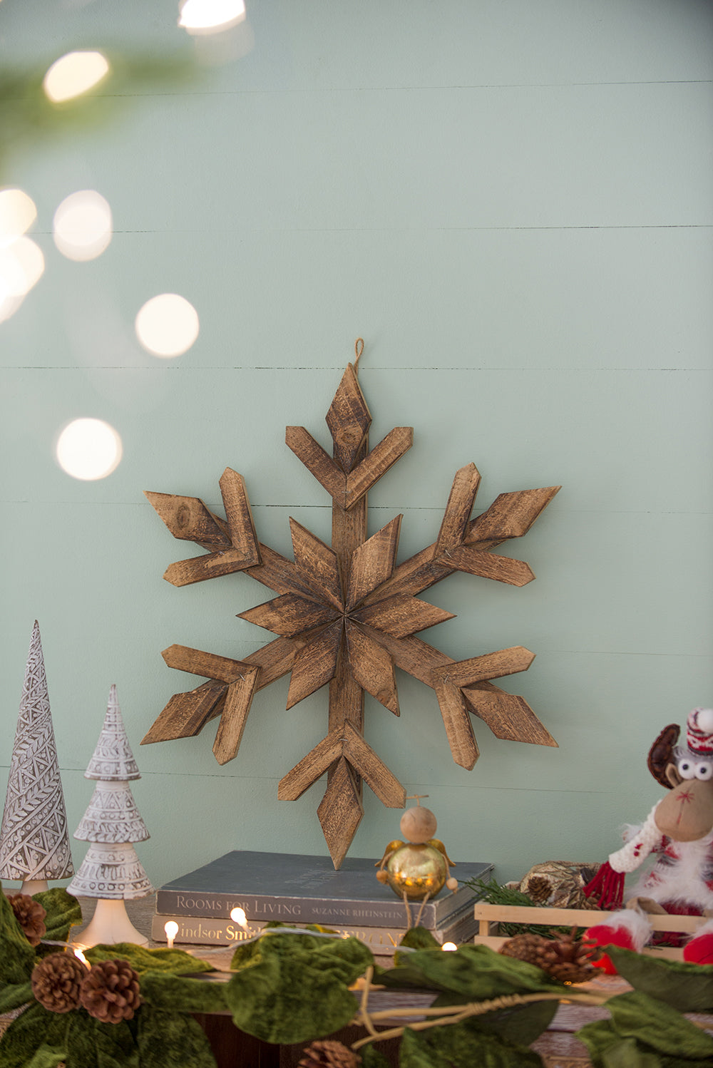 21.7X 21.7" Large Fir Wood Snowflake Ornaments, Hanging Home Decor Accents For Christmas Tree, Wall Art, Holiday Display, Set Of 2 Brown Wood