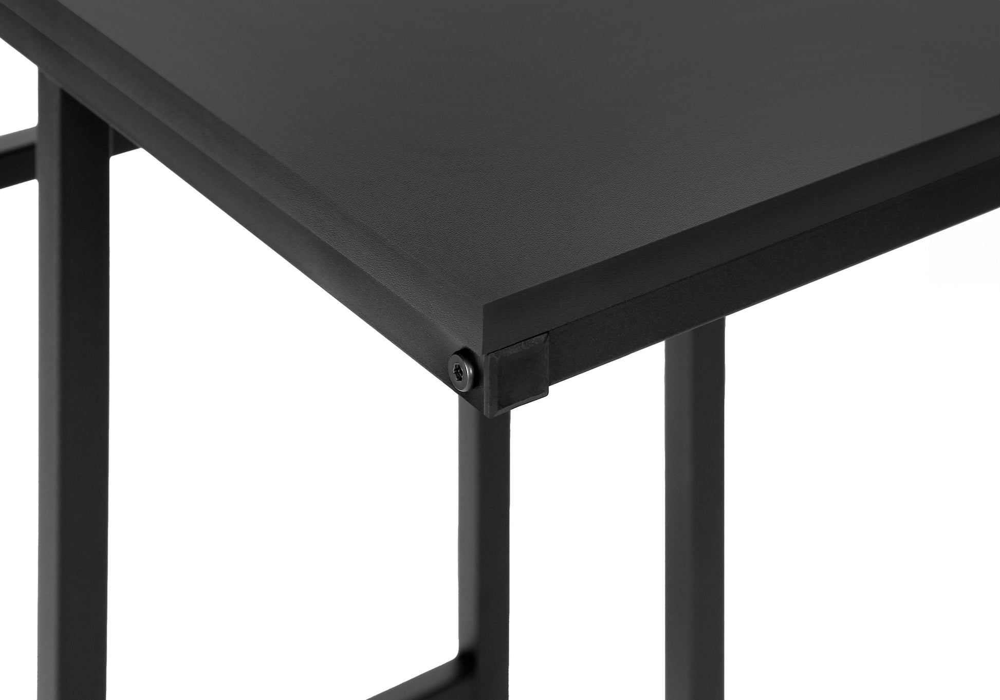 Accent Table, C Shaped, End, Side, Snack, Living Room, Bedroom, Black Laminate, Black Metal, Contemporary, Modern Black Particle Board