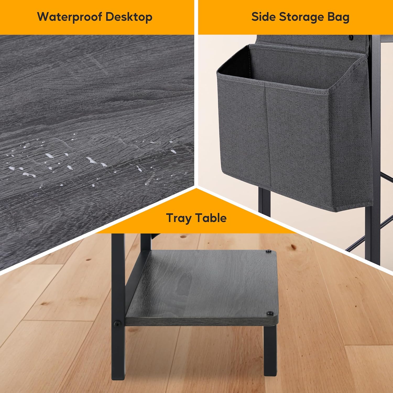 L Shaped Desk Gaming Computer 50 Inch Reversible Corner Table Pc For Writing Study Student With Wood Tabletop Metal Frame Cpu Stand Side Bag For Home Office Small Place, Grey Grey Wood