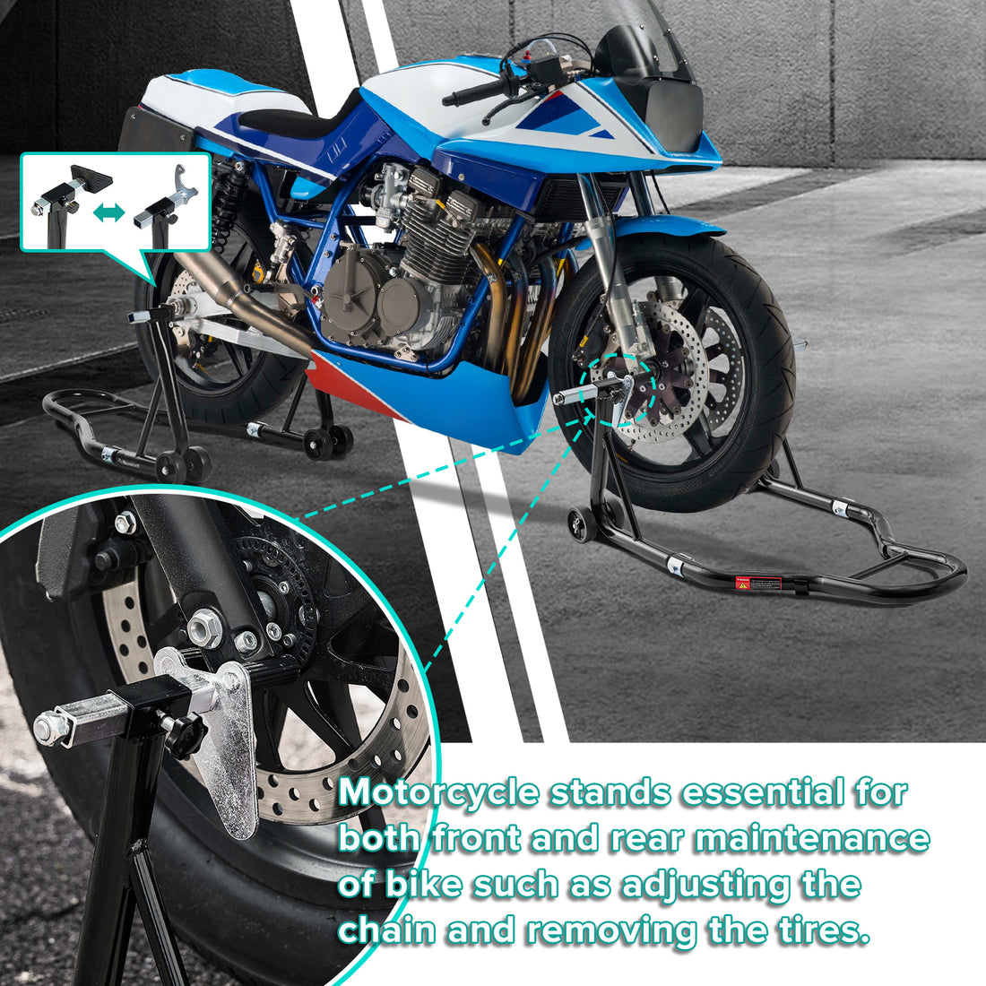 Motorcycle Stand 850Lb Sport Bike Front & Rear Wheel Lift Swingarm Paddock Stands Black,U L Black Steel
