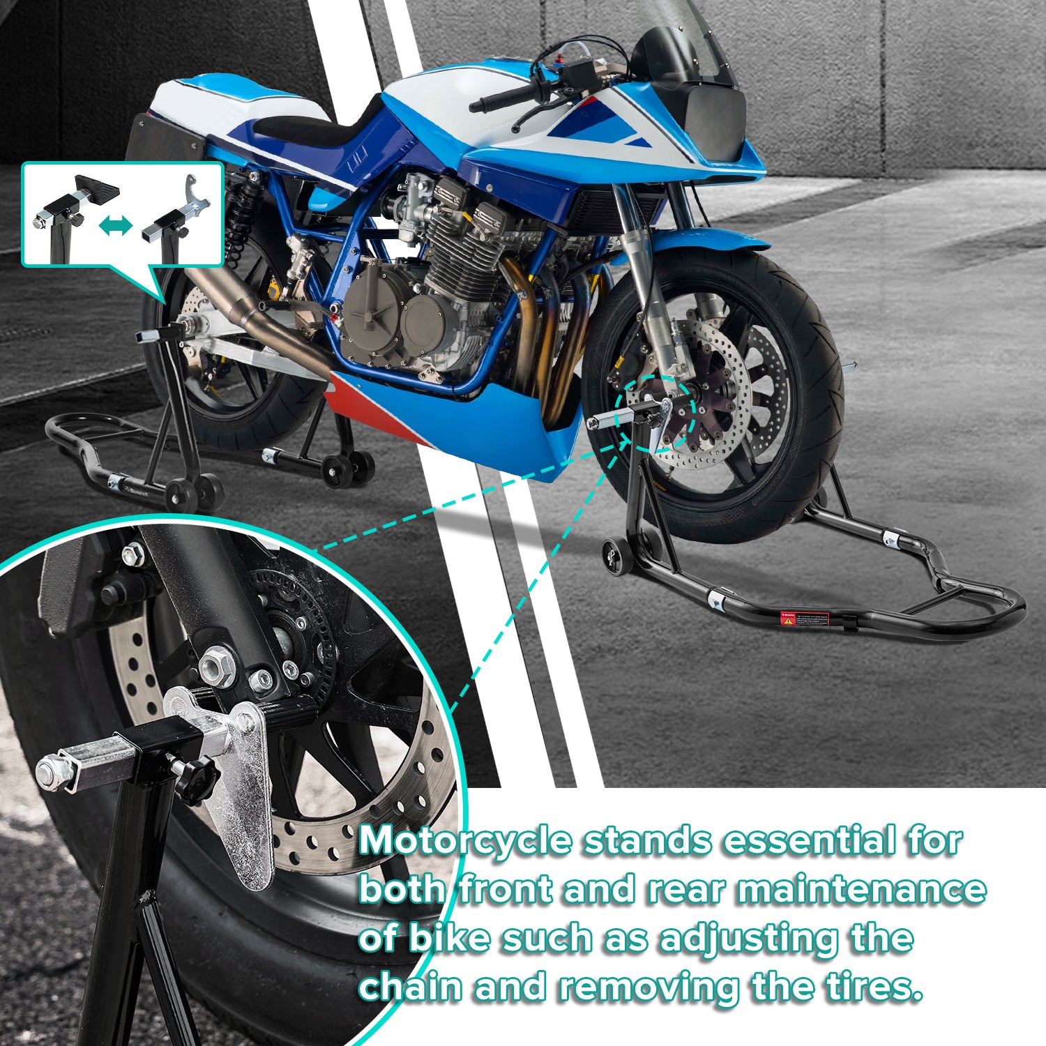 Motorcycle Stand 850Lb Sport Bike Front & Rear Wheel Lift Swingarm Paddock Stands Black,U L Black Steel