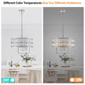 Modern Crystal Drum Chandelier, 6 Light Pendant Lighting Fixture With Silver Metal Frame For Living Room, Dining Room, And Bedroom Bulbs Not Included Silver Clear Crystal Iron