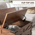 Homcom Farmhouse Coffee Table With Storage, Center Table With Hinged Lift Top And Hidden Space, Square Coffee Table For Living Room, Distressed Brown Brown Particle Board