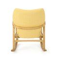 Elegant Solid Wood Rocking Chair With Yellow Linen Cushion Yellow Fabric