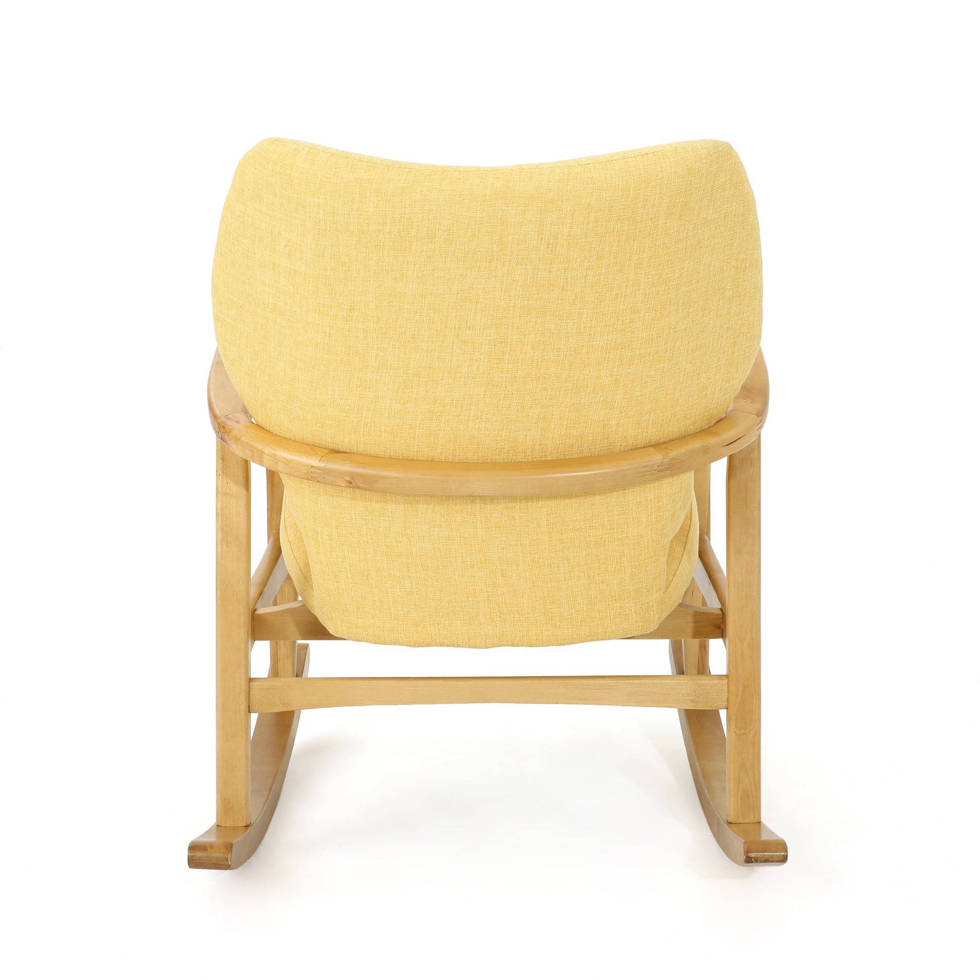 Elegant Solid Wood Rocking Chair With Yellow Linen Cushion Yellow Fabric