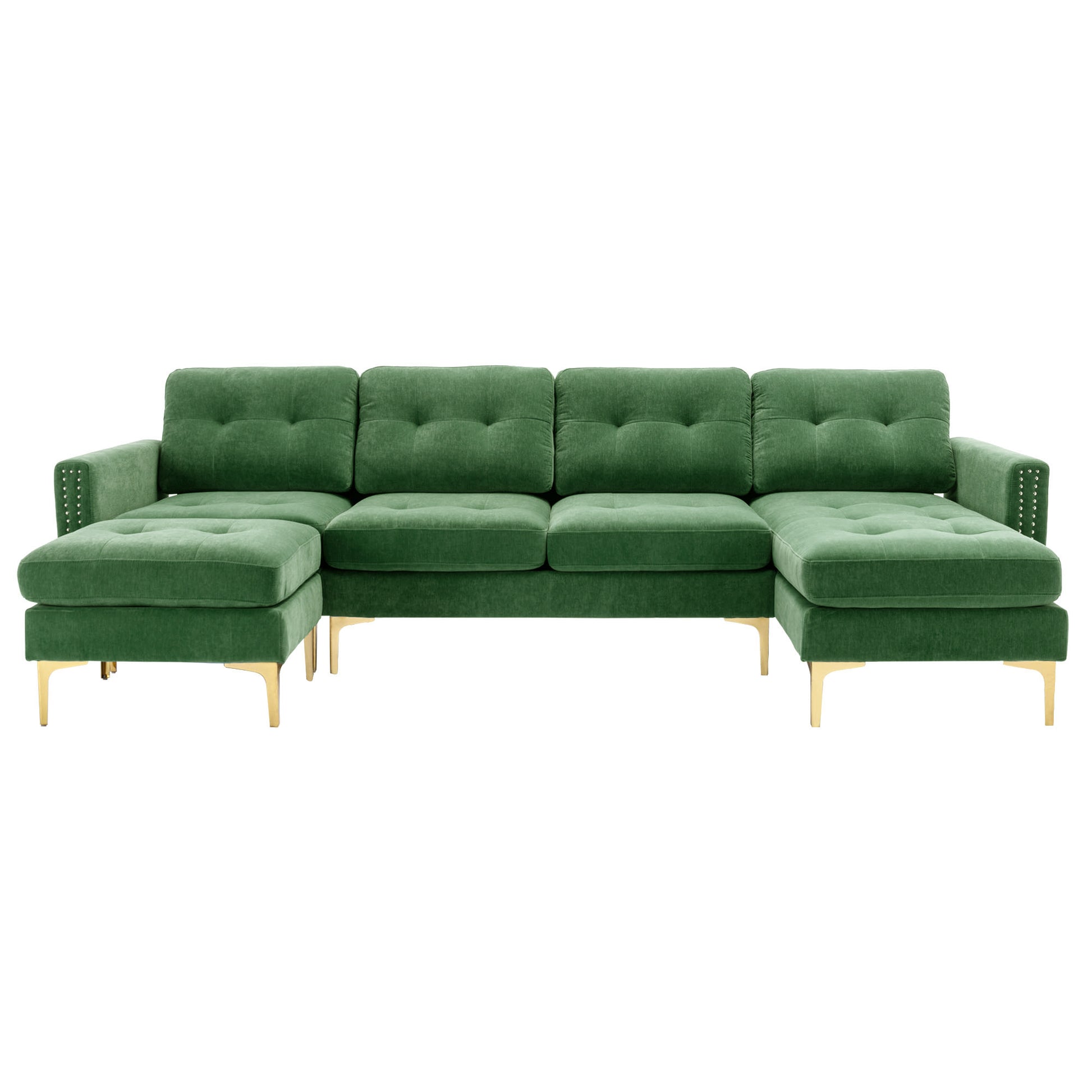 110" L Shape Convertible Sectional Sofa Couch With Movable Ottoman For Living Room, Apartment, Office, Green Green Foam Velvet 4 Seat