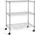 Heavy Duty 3 Shelf Shelving With Wheels, Adjustable Storage Units, Steel Organizer Wire Rack, Chrome Chrome Steel