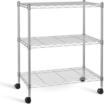 Heavy Duty 3 Shelf Shelving With Wheels, Adjustable Storage Units, Steel Organizer Wire Rack, Chrome Chrome Steel