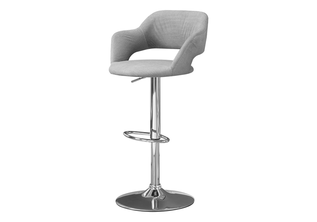 Bar Stool, Swivel, Bar Height, Adjustable, Chrome Metal, Grey Fabric, Contemporary, Modern Grey Foam Polyester