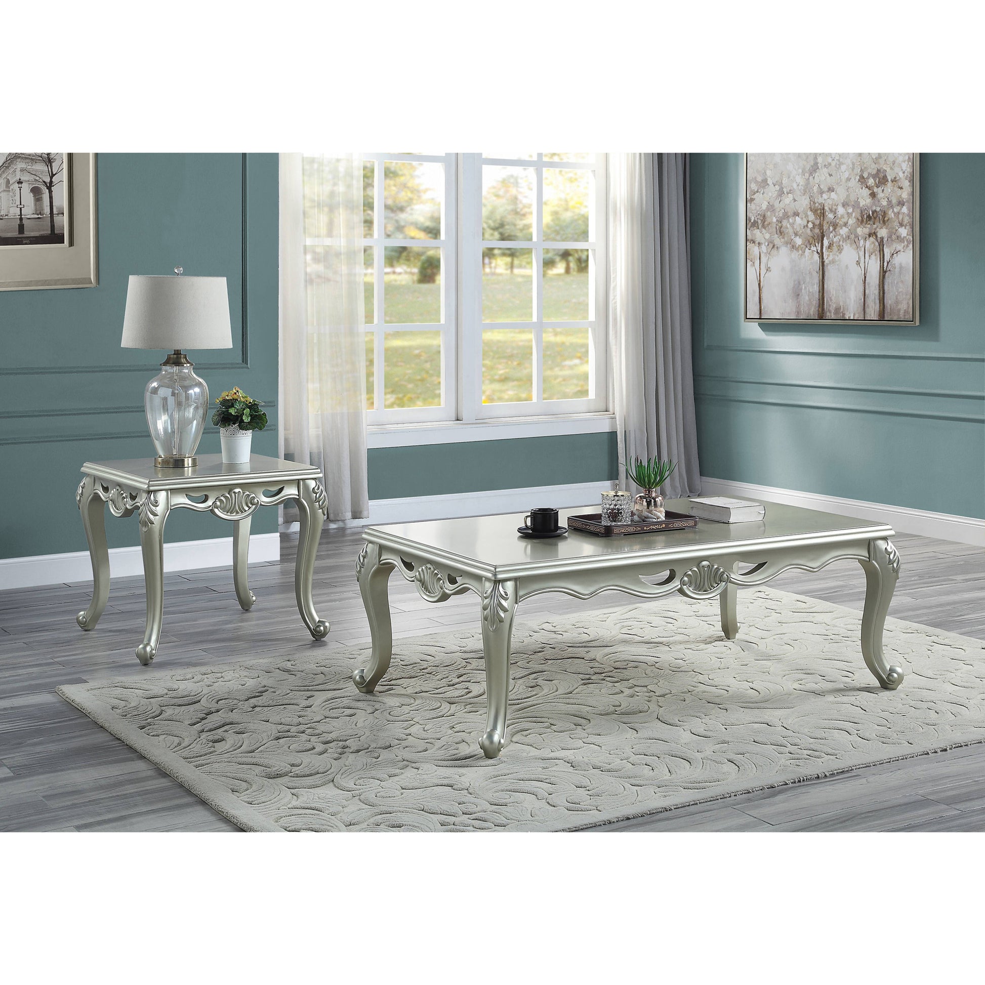 Champagne End Table With Metal Leg Champagne Primary Living Space Traditional Rubberwood Square Wood