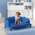 Pawhut Velvet Large Dog Couch With Foam Cushion, Soft And Cute Dog Bed With Pearl Design, Dog Sofa For Big And Medium Dogs, Dark Blue Blue Wood