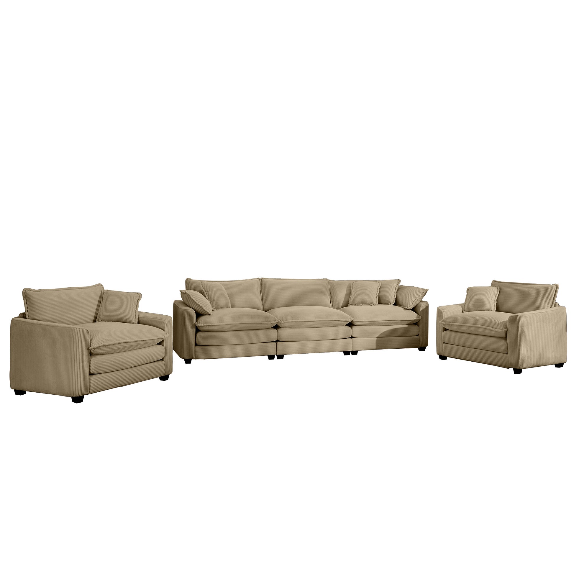 Luxurious And Sophisticated Sofa Set With Soft Cushions And Pillows, Home For Living Rooms And Clubs As Well As Home Theaters, Consisting Of Two Single Sofas And A 3 Seater Sofas In Tan Corduroy Fabri Tan Corduroy 5 Seat