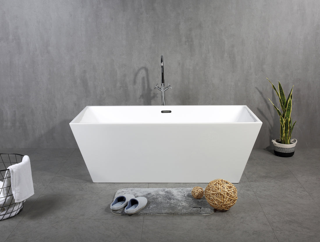 67" X 30" Acrylic Rectangular Freestanding Bathtub, Contemporary Soaking White Tub With Brushed Nickel Overflow And Pop Up Drain, Cupc Certified, Glossy White Yy032 168 66 W S Gloss White Rectangle