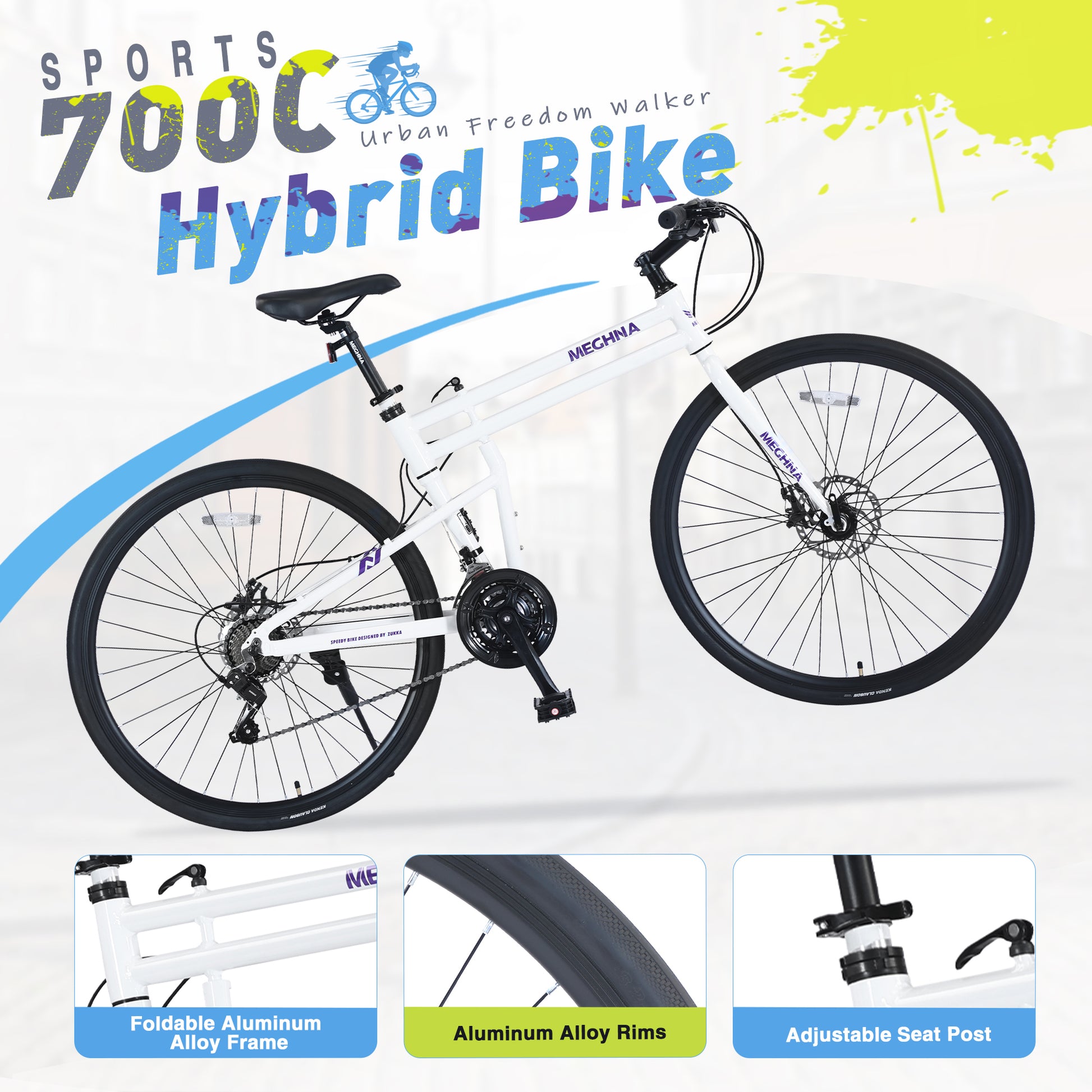 21 Speed Folding Hybrid Bike Disc Brake 700C Road Bike For Men Women'S City Bicycle Cycling White Garden & Outdoor Aluminium