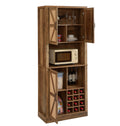 76 Inch Tall Rustic Oak Color Farmhouse Kitchen Faux Rattan Wine Cabinet, Kitchen Bar Cabinet With Square Compartmentslarge Wooden Faux Rattan Storage Cabinet With Barn Doors And Microwave Shelves Oak Particle Board Mdf