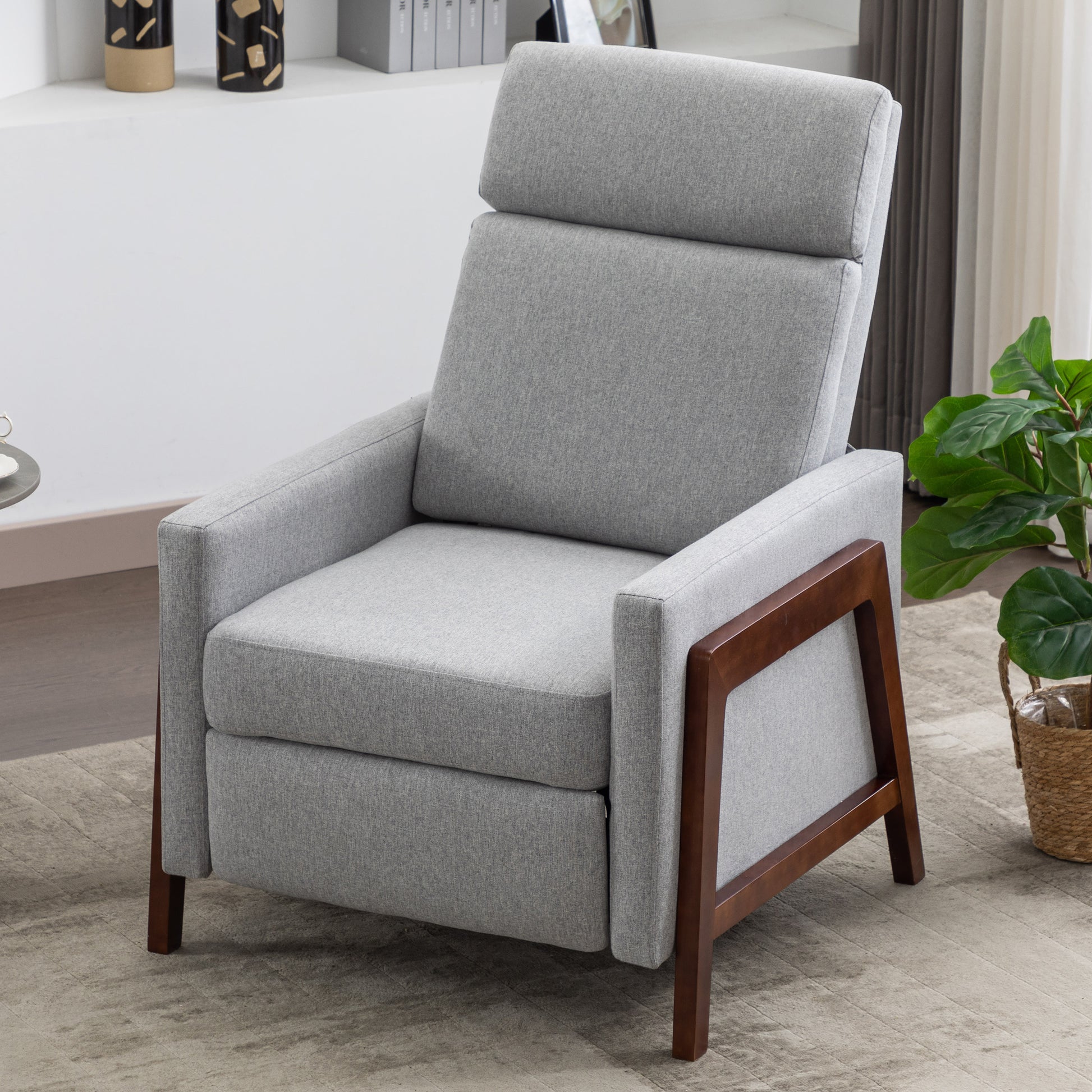 Set Of Two Wood Framed Upholstered Recliner Chair Adjustable Home Theater Seating With Thick Seat Cushion And Backrest Modern Living Room Recliners,Gray Gray Linen